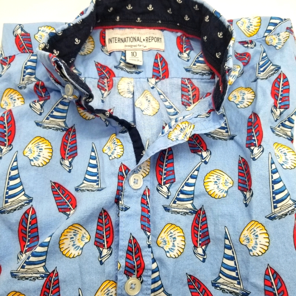 International Report Kids Button-Down Short Sleeve, Size 10, Blue